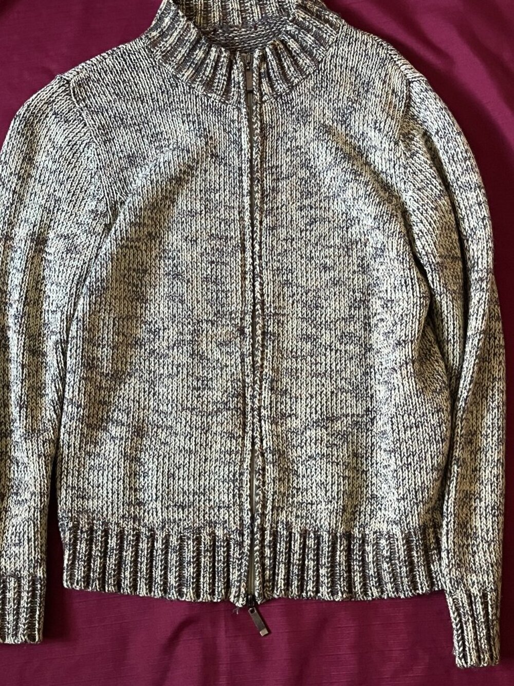 Green &Grey Marled Knit Full-Zip Sweater Jacket for men size S